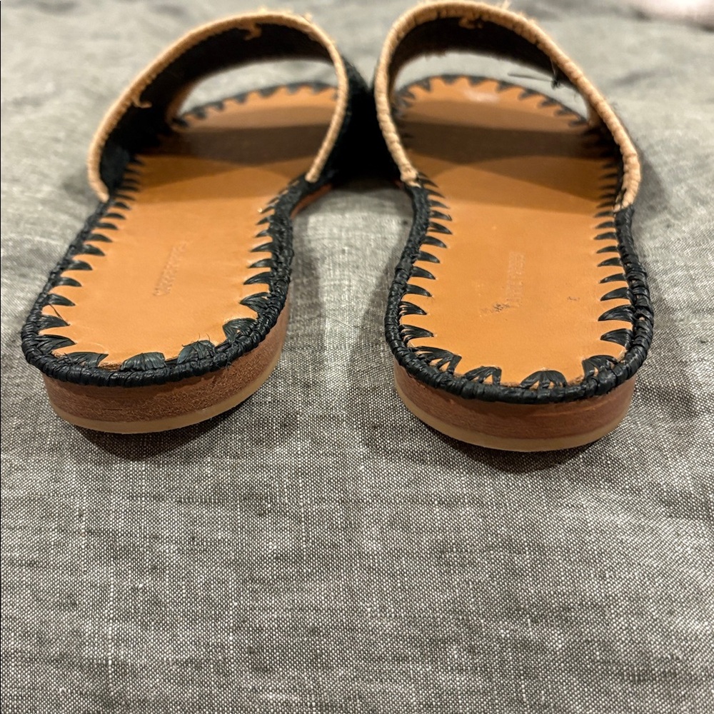 Carrie Forbes Adam Pom Raffia Tassel Slide Sandals Black Tan EU 39 US 8.5 EUC - Picture 4 of 7